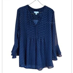Charter Club Dark Blue Patterned Blouse